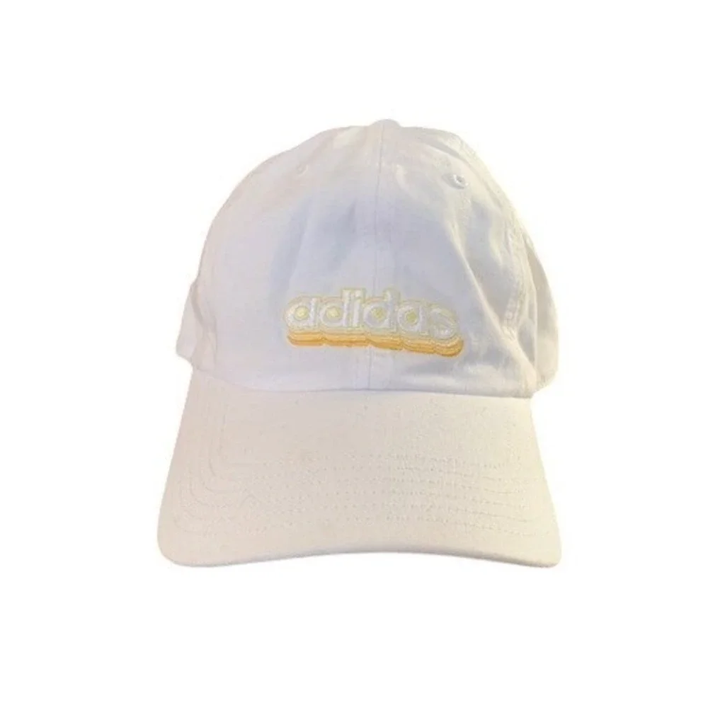 Adidas White Aeroready Adjustable Dad Hat Yellow‎ Embroidered Logo 983043-C